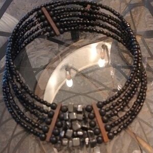 Hematite beaded custom choker necklace. Black-grey copper